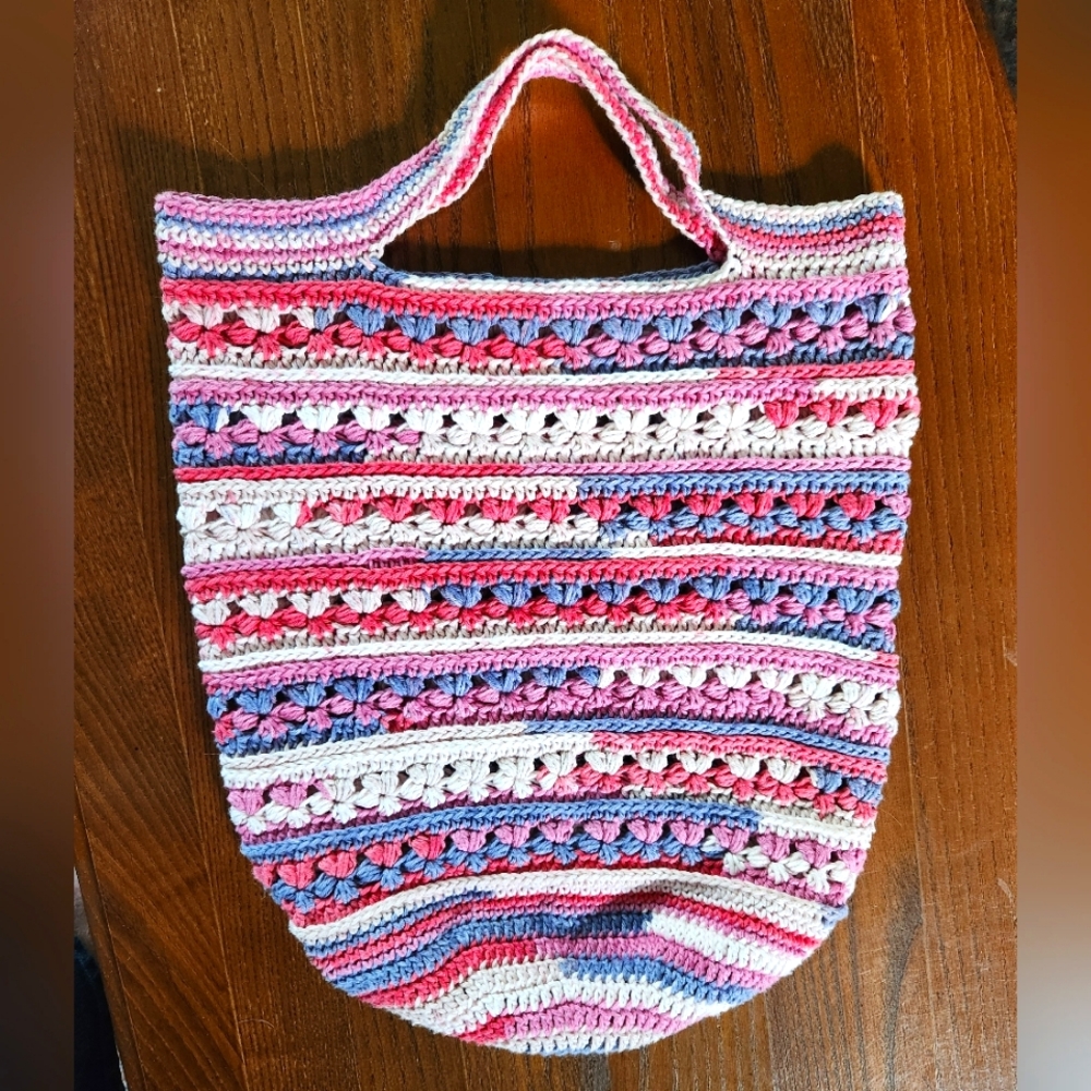 Tote Handmade Crochet Heavy Cotton Textured Shoulder Bag Book Bag Accessory - Picture 2 of 5